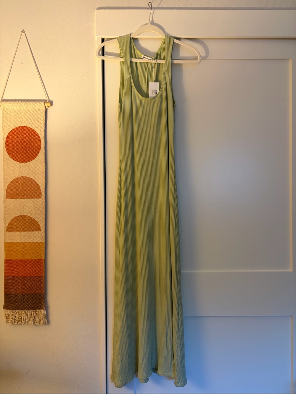 Reformation Light Olive Green Ribbed Maxi Dress